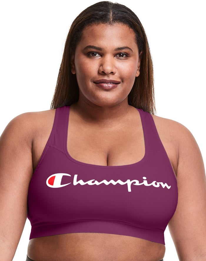 Champion Plus The Absolute Workout Script Logo Kadın Sporcu Sütyeni Koyu Mor ( JOKWGH487 )